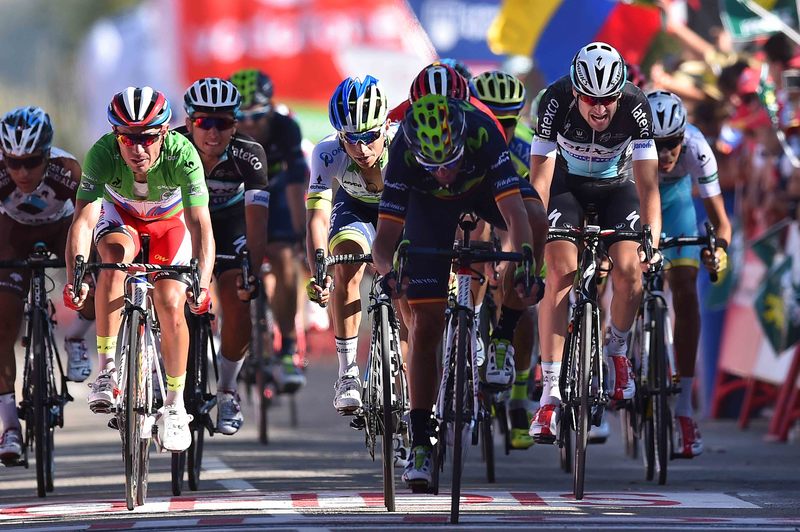 Vuelta a España - stage 18 - Cycling: 70th Tour of Spain 2015 / Stage 18 
Arrival / RODRIGUEZ Joaquim (ESP) Green Sprint Jersey / CHAVES Johan Esteban (COL)/ SERRY Pieter (BEL)/ 
Roa - Riaza (204Km)/ 
Vuelta Tour d'Espagne Ronde van Spanje Rit Etape /(c)Tim De Waele 