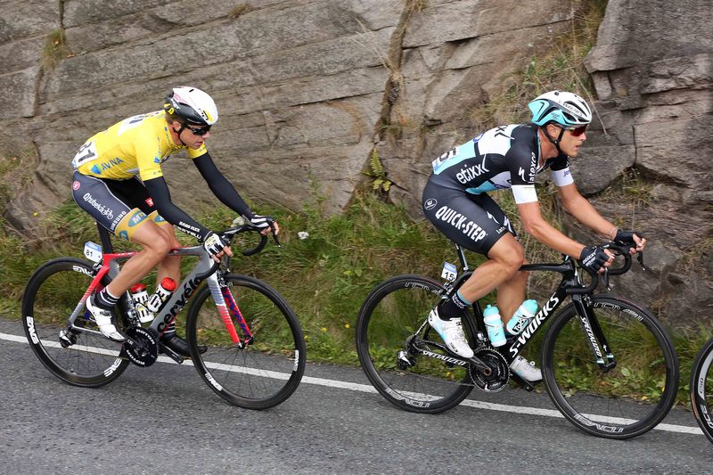 Tour of Britain - stage 6 - Cycling: 12th Tour of Britain 2015/ Stage 6
BOASSON HAGEN Edvald (Nor) Yellow Leader Jersey / TRENTIN  Matteo (Ita)/ Millstone 409m /
Stoke-on-Trent - Nottingham (192.7Km)/
Rit Etape / Tour of Britain / (c)Tim De Waele 