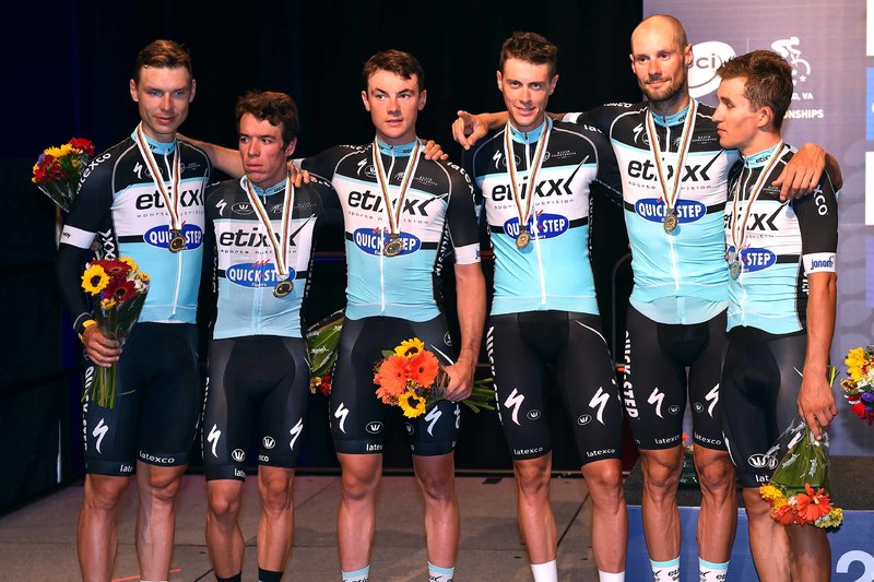 World Championships TTT - Cycling: Road World Championships 2015/ TTT Elite Men
Podium/ Team ETIXX - QUICK STEP (BEL)/ BOONEN Tom (BEL)/ KWIATKOWSKI Michal (POL)/ LAMPAERT Yves (BEL)/ MARTIN Tony (GER)/ TERPSTRA Niki (NED)/ URAN URAN Rigoberto (COL)/ Celebration Joie Vreugde/
Rich