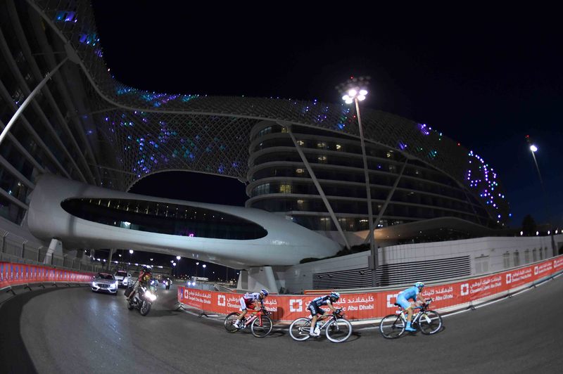 111015 TDW Abu Dhabi Stage 4 - Cycling: 1th Abu Dhabi Tour 2015 / Stage 4
Illustration Illustratie/ Landscape Paysage Landschap / Yas Marina Circuit / VORGANOV Eduard (RUS)/ BRAMBILLA Gianluca (ITA)/ LUTSENKO Alexey (KAZ)/ 
Yas Marina Circuit - Yas Marina Circuit  (110Km)/ 
The Yas Sta