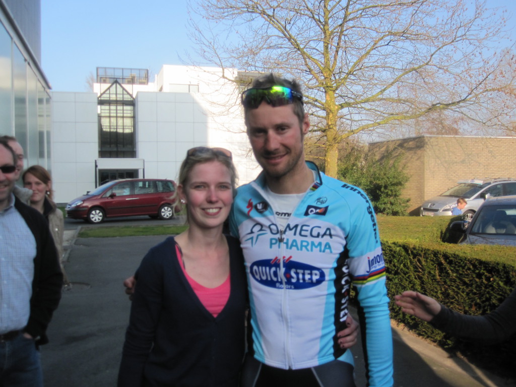 Picture from my girlfriend Sarah with Tom Boonen after victory Gent - Wevelgem