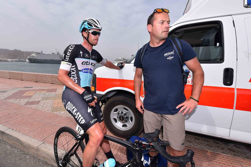 Tour of Oman - stage 6 - Cycling: 6th Tour of Oman 2015 / Stage 6    
Arrival / KEISSE Iljo (BEL) Deception Teleurstelling / Jens TUMMELEER (Bel) Physio KIne Verzorger / 
Oman Air - Matrah Corniche (133,5Km)/ 
Tour Ronde / Etape Rit /(c) Tim De Waele
