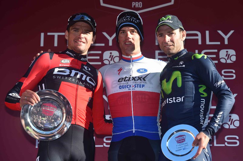 Strade Bianche - Cycling: 9th Strade Bianche 2015  
Podium / Greg VAN AVERMAET (Bel)/ Zdenek STYBAR (Cze)/ Alejandro VALVERDE (Esp)/ Celebration Joie Vreugde / 
San Gimignano- Siena (200Km)
Eroica (c) Tim De Waele

