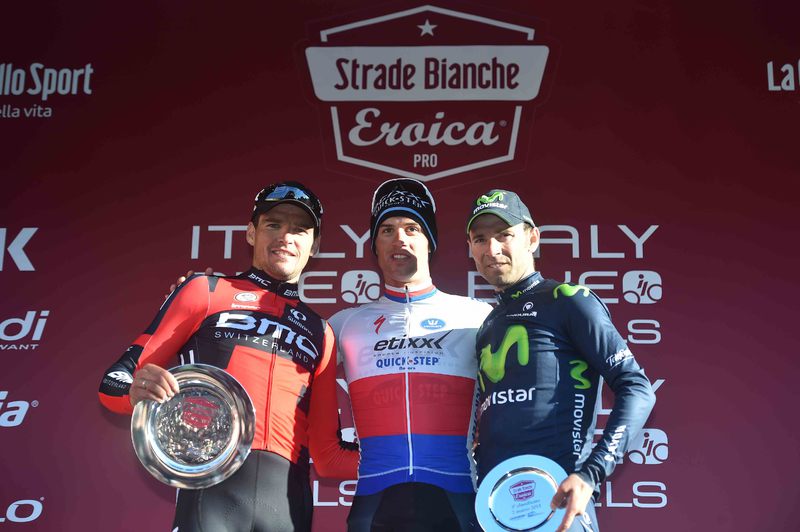 Strade Bianche - Cycling: 9th Strade Bianche 2015  
Podium / Greg VAN AVERMAET (Bel)/ Zdenek STYBAR (Cze)/ Alejandro VALVERDE (Esp)/ Celebration Joie Vreugde / 
San Gimignano- Siena (200Km)
Eroica (c) Tim De Waele
