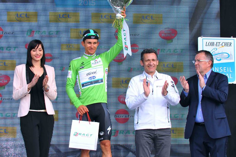 Paris-Nice - stage 1 - Cycling: 73th Paris - Nice 2015 / Stage 1/
Podium KWIATKOWSKI Michal (Pol) Green Jersey / Celebration Joie Vreugde /
Saint-Remy-les-Chevreuse-Contres (196,5Km)/ 
PN Etape Rit Parijs /(c) Tim De Waele

