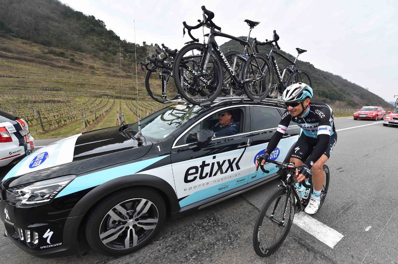Paris-Nice - stage 5 - Cycling: 73th Paris - Nice 2015 / Stage 5/
GOLAS Michal (Pol) / Car Voiture Auto Team Etixx-Quickstep / Wilfried PEETERS (Bel) Sportsdirector/
Saint-Etienne - Rasteau (192,5Km)/ 
PN Etape Rit Parijs /(c) Tim De Waele
