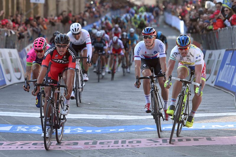 Tirreno-Adriatico - stage 3 - Cycling: 50th Tirreno - Adriatico 2015 / Stage 3  
Arrival / VAN AVERMAET Greg (BEL)/ STYBAR Zdenek (CZE)/ SAGAN Peter (SVK) White Jersey / POZZATO Filippo (ITA)/ 
Cascina - Arezzo (203Km)/ 
Stage Rit /(c) Tim De Waele
