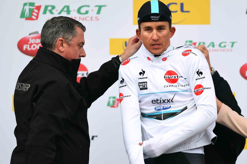 Paris-Nice - stage 6 - Cycling: 73th Paris - Nice 2015 / Stage 6/
Podium / KWIATKOWSKI Michal (Pol) Celebration White Jersey /
Vence - Nice (184,5Km)/ 
PN Etape Rit Parijs /(c) Tim De Waele
