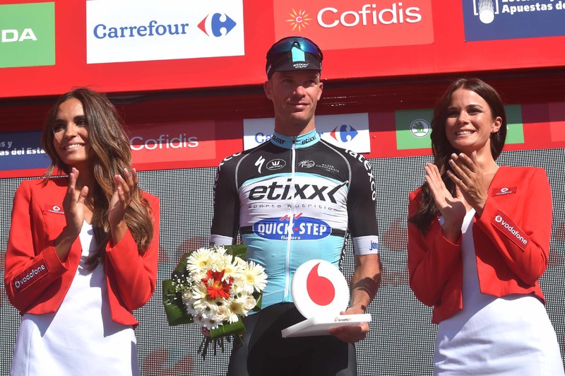 Vuelta a España - stage 5 - Cycling: 70th Tour of Spain 2015 / Stage 5
Podium/ KEISSE Iljo (BEL)/  Celebration Joie Vreugde/
Rota - Alcala de Guadaira (167,3Km)/
Rit Etappe / Vuelta Tour d'Espagne Ronde van Spanje /(c)Tim De Waele 