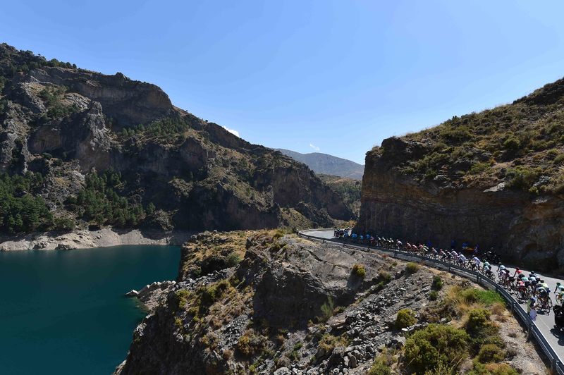 Vuelta a España - stage 7 - Cycling: 70th Tour of Spain 2015 / Stage 7
Illustration Illustratie/ Peloton Peleton/ Landscape Paysage/ Dam/  Mountains Montagnes Bergen/ Lake lag/
Jodar-La Alpujarra (191.1Km)/ 
Rit Etappe / Vuelta Tour d'Espagne Ronde van Spanje /(c)Tim De Waele 