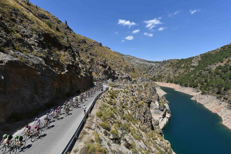 Vuelta a España - stage 7 - Cycling: 70th Tour of Spain 2015 / Stage 7
Illustration Illustratie/ Peloton Peleton/ Landscape Paysage/ Dam/  Mountains Montagnes Bergen/ Lake lag/
Jodar-La Alpujarra (191.1Km)/ 
Rit Etappe / Vuelta Tour d'Espagne Ronde van Spanje /(c)Tim De Waele 