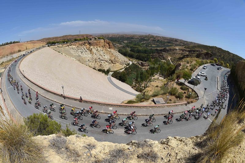 Vuelta a España - stage 7 - Cycling: 70th Tour of Spain 2015 / Stage 7
Illustration Illustratie/ Peloton Peleton/ Landscape Paysage/ Dam/  Mountains Montagnes Bergen/ Lake lag/
Jodar-La Alpujarra (191.1Km)/ 
Rit Etappe / Vuelta Tour d'Espagne Ronde van Spanje /(c)Tim De Waele 