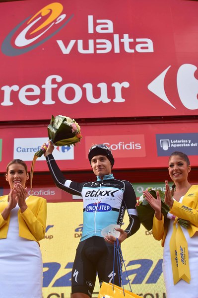 Vuelta a España - stage 11 - Cycling: 70th Tour of Spain 2015 / Stage 11 
Podium / BRAMBILLA Gianluca (ITA)/ Celebration Joie Vreugde / 
Andorra La Vella - Cortals d'Encamp 2095m (138km)/ 
Rit Etape / Vuelta Tour d'Espagne Ronde van Spanje /(c)Tim De Waele 