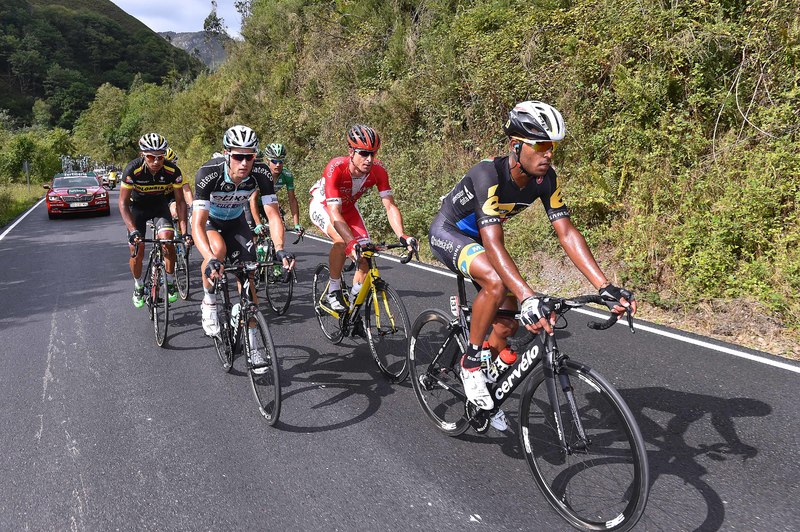 Vuelta a España - stage 15 - Cycling: 70th Tour of Spain 2015 / Stage 15
BERHANE Natnael (ERI)/ MAES Nikolas (BEL)/ ROLLIN Dominique (CAN)/ RAMIREZ Brayan Steven (COL)/ 
Comillas - Sostres. Cabrales 1.230m (175.8Km)/
Rit Etape / Vuelta Tour d'Espagne Ronde van Spanje /(c)Tim De Waele