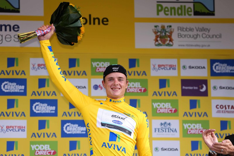 Tour of Britain - stage 2 - Cycling: 12th Tour of Britain 2015/ Stage 2
Podium/ VAKOC Petr (CZE) Yellow Leader Jersey/ Celebration Joie Vreugde/
Clitheroe - Colne (159.3Km)/
Rit Etape / Tour of Britain /(c)Tim De Waele 