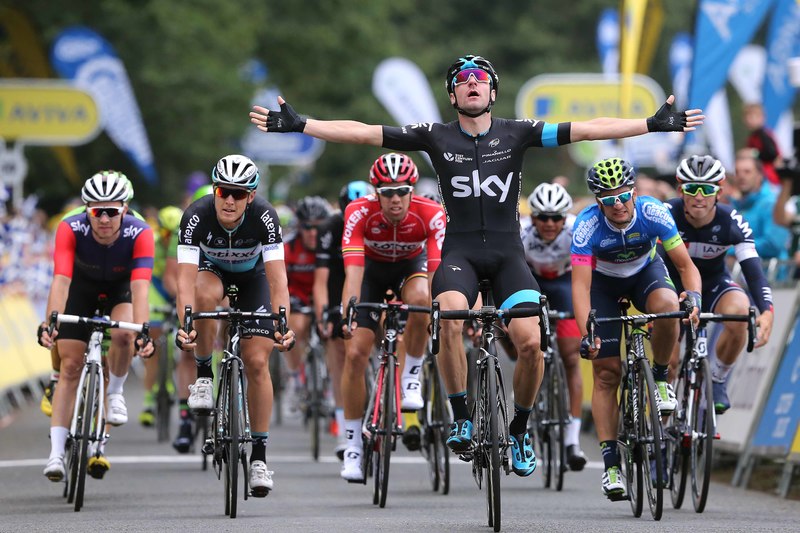 Tour of Britain - stage 3 - Cycling: 12th Tour of Britain 2015/ Stage 3
Arrival/ VIVIANI Elia (ITA) Celebration Joie Vreugde/ LOBATO Juan Jose (Esp)/ TRENTIN Matteo (ITA)/
Cockermouth - Floors Castle. Kelso (216Km)/
Rit Etape / Tour of Britain /(c)Tim De Waele 