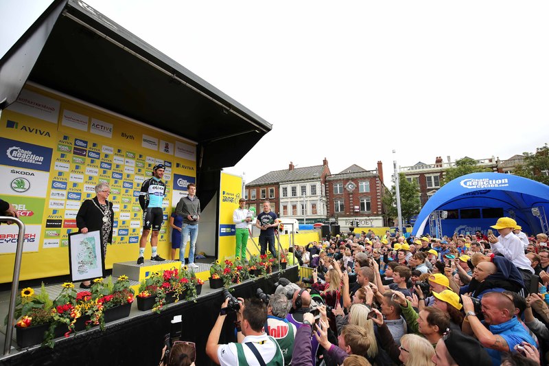 Tour of Britain - stage 4 - Cycling: 12th Tour of Britain 2015/ Stage 4
Podium/ GAVIRIA Fernando (Col)/ Celebration Joie Vreugde/ 
Edinburgh - Blyth (217.4Km)/
Rit Etape / Tour of Britain / (c)Tim De Waele 
