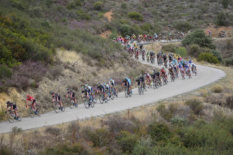 Vuelta a España - stage 18 - Cycling: 70th Tour of Spain 2015 / Stage 18 
Illustration Illustratie / Peleton Peloton / Landscape Paysage Landschap / DUMOULIN Tom (NED) Red Leader Jersey / 
Roa - Riaza (204Km)/ 
Vuelta Tour d'Espagne Ronde van Spanje Rit Etape /(c)Tim De Waele 