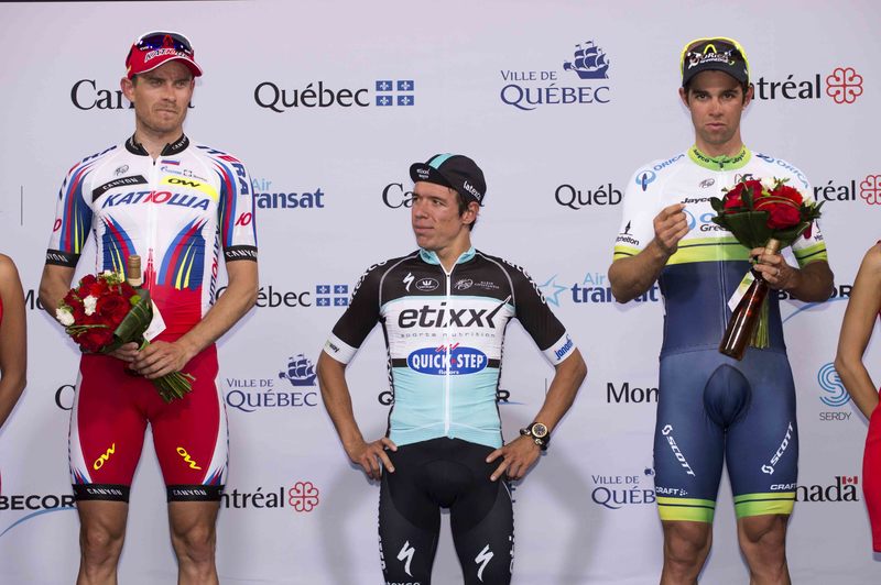 Grand Prix Cycliste de Québec  - Cycling: 6th Grand Prix Cycliste de Quebec 2015
Podium/ Alexander KRISTOFF (Nor) / URAN URAN  Rigoberto (Col)/ Michael MATTHEWS (Aus)/ Celebration Joie Vreugde / 
Quebec - Quebec (201.6Km)/
Grand Prix Quebec/ (c) Tim De Waele
