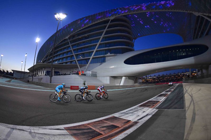 Abu Dhabi Tour - stage 4 - Cycling: 1th Abu Dhabi Tour 2015 / Stage 4
Illustration Illustratie/ Landscape Paysage Landschap / Yas Marina Circuit / VORGANOV Eduard (RUS)/ BRAMBILLA Gianluca (ITA)/ LUTSENKO Alexey (KAZ)/ 
Yas Marina Circuit - Yas Marina Circuit  (110Km)/ 
The Yas Sta
