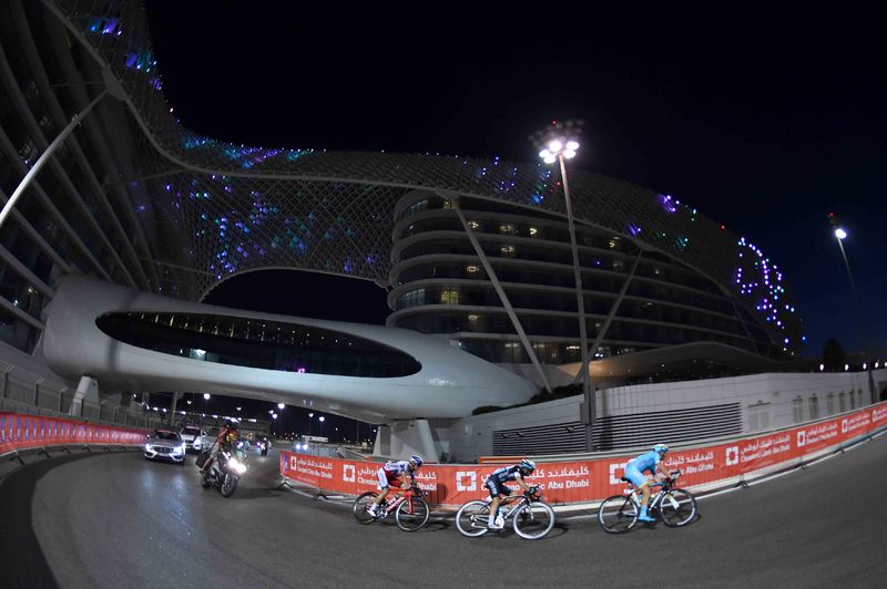 Abu Dhabi Tour - stage 4 - Cycling: 1th Abu Dhabi Tour 2015 / Stage 4
Illustration Illustratie/ Landscape Paysage Landschap / Yas Marina Circuit / VORGANOV Eduard (RUS)/ BRAMBILLA Gianluca (ITA)/ LUTSENKO Alexey (KAZ)/ 
Yas Marina Circuit - Yas Marina Circuit  (110Km)/ 
The Yas Sta