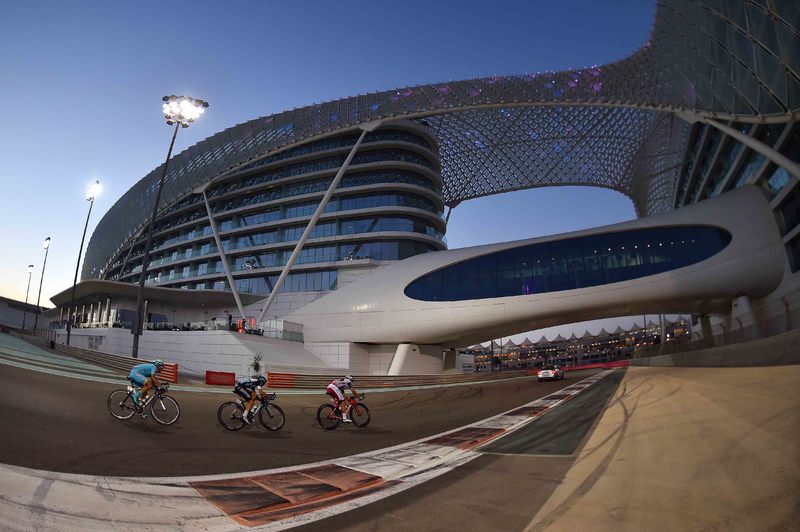 Abu Dhabi Tour - stage 4 - Cycling: 1th Abu Dhabi Tour 2015 / Stage 4
Illustration Illustratie/ Landscape Paysage Landschap / Yas Marina Circuit / VORGANOV Eduard (RUS)/ BRAMBILLA Gianluca (ITA)/ LUTSENKO Alexey (KAZ)/ 
Yas Marina Circuit - Yas Marina Circuit  (110Km)/ 
The Yas Sta