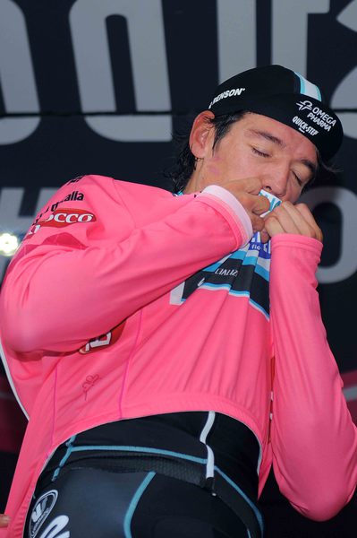 Giro d`Italia - stage 12 - Cycling: 97th Tour of Italy 2014 / Stage 12 
Podium / URAN Rigoberto (COL) Pink Leader Jersey / Celebration Joie Vreugde / 
Barbaresco - Barolo (41,9Km)/ 
Giro Tour Ronde van Italie Time Trial Contre la Montre Tijdrit TT / /(c) Tim De Waele