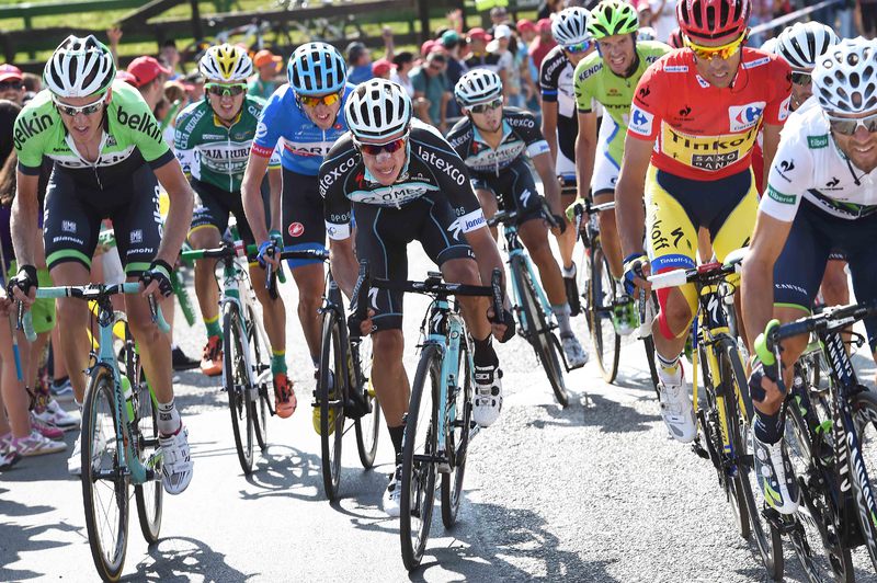 La Vuelta a España - stage 13 - Cycling: 69th Tour of Spain 2014 / Stage 13 
GESINK Robert (NED)/ URAN Rigoberto (COL)/ CONTADOR Alberto (ESP) Red Leader Jersey / MARTIN Daniel (IRL)/ VALVERDE Alejandro (ESP) White Jersey / 
Belorado - Obregon Parque De Cabarceno 170m (188,7Km)/ 
Vuelta