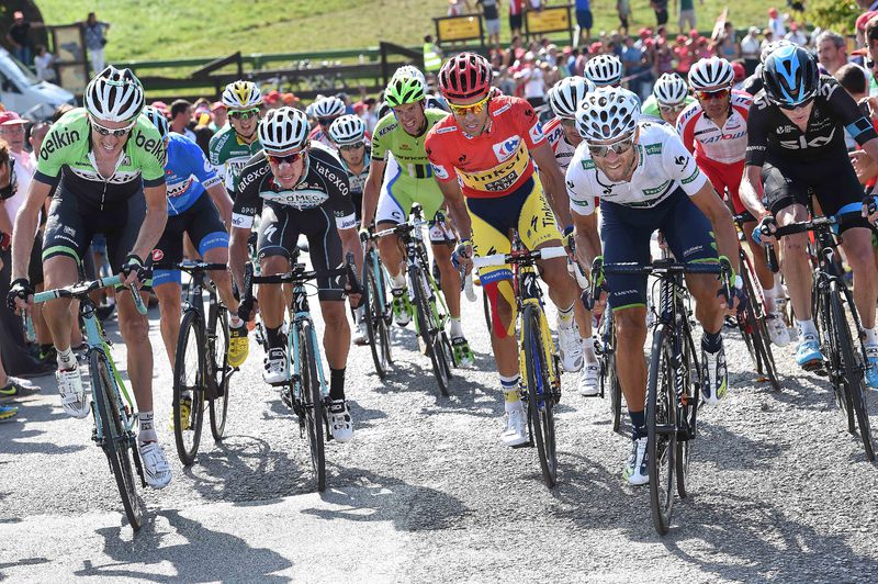 La Vuelta a España - stage 13 - Cycling: 69th Tour of Spain 2014 / Stage 13 
GESINK Robert (NED)/ URAN Rigoberto (COL)/ CONTADOR Alberto (ESP) Red Leader Jersey / VALVERDE Alejandro (ESP) White Jersey / FROOME Christopher (GBR)/ RODRIGUEZ Joaquim (ESP)/ 
Belorado - Obregon Parque De Cab