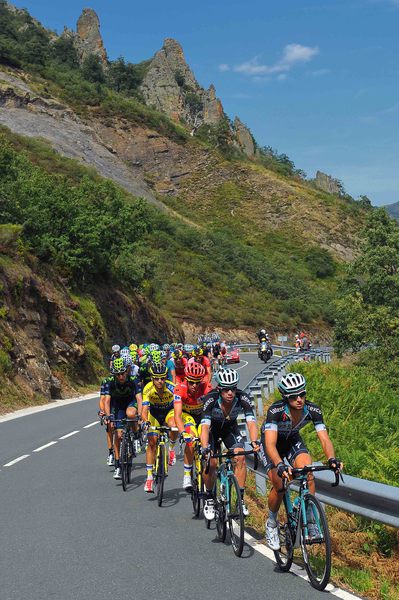 La Vuelta a España - stage 14 - Cycling: 69th Tour of Spain 2014 / Stage 14 
BRAMBILLA Gianluca (ITA)/ URAN Rigoberto (COL)/ CONTADOR Alberto (ESP) Red Leader Jersey / 
Santander - La Camperona Valle de Sabero 1600m (200,8Km)/ 
Vuelta Tour d'Espagne Ronde van Spanje / Etape Rit /(c) Tim