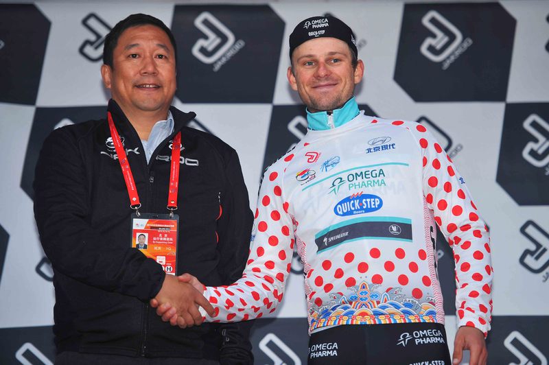 Tour of Beijing - stage 3 - Cycling : 4th Tour of Beijing 2014 / Stage 3 
Podium / GOLAS Michal (POL) Mountain Jersey / Celebration Joie Vreugde / 
Yanqing - Qianjiadian Chao Yang Temple (176Km)/ 
Ronde Peking TOB / Etape Rit /(c) Tim De Waele